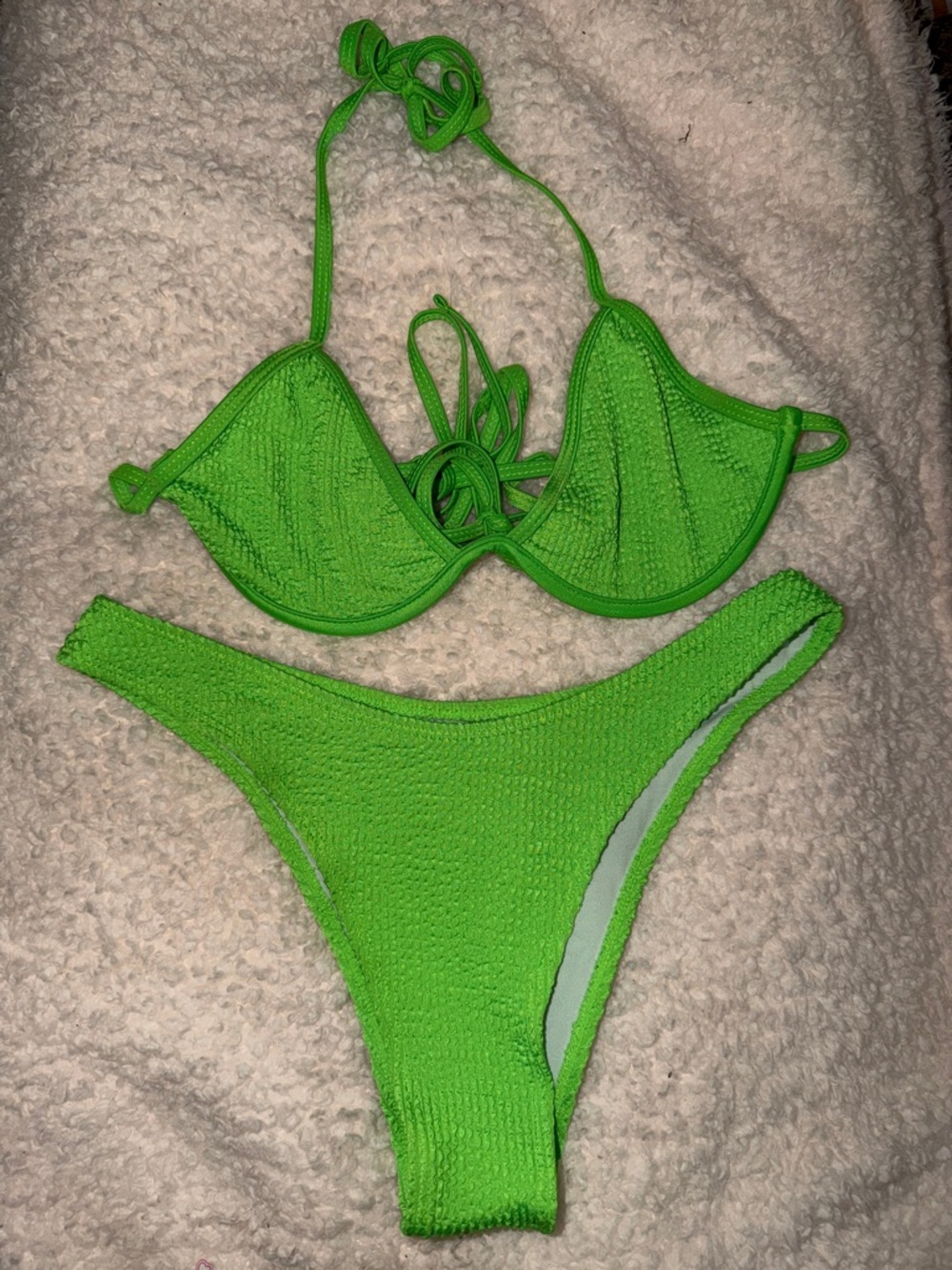 SHEIN Bright Neon Green Textured Bikini Set